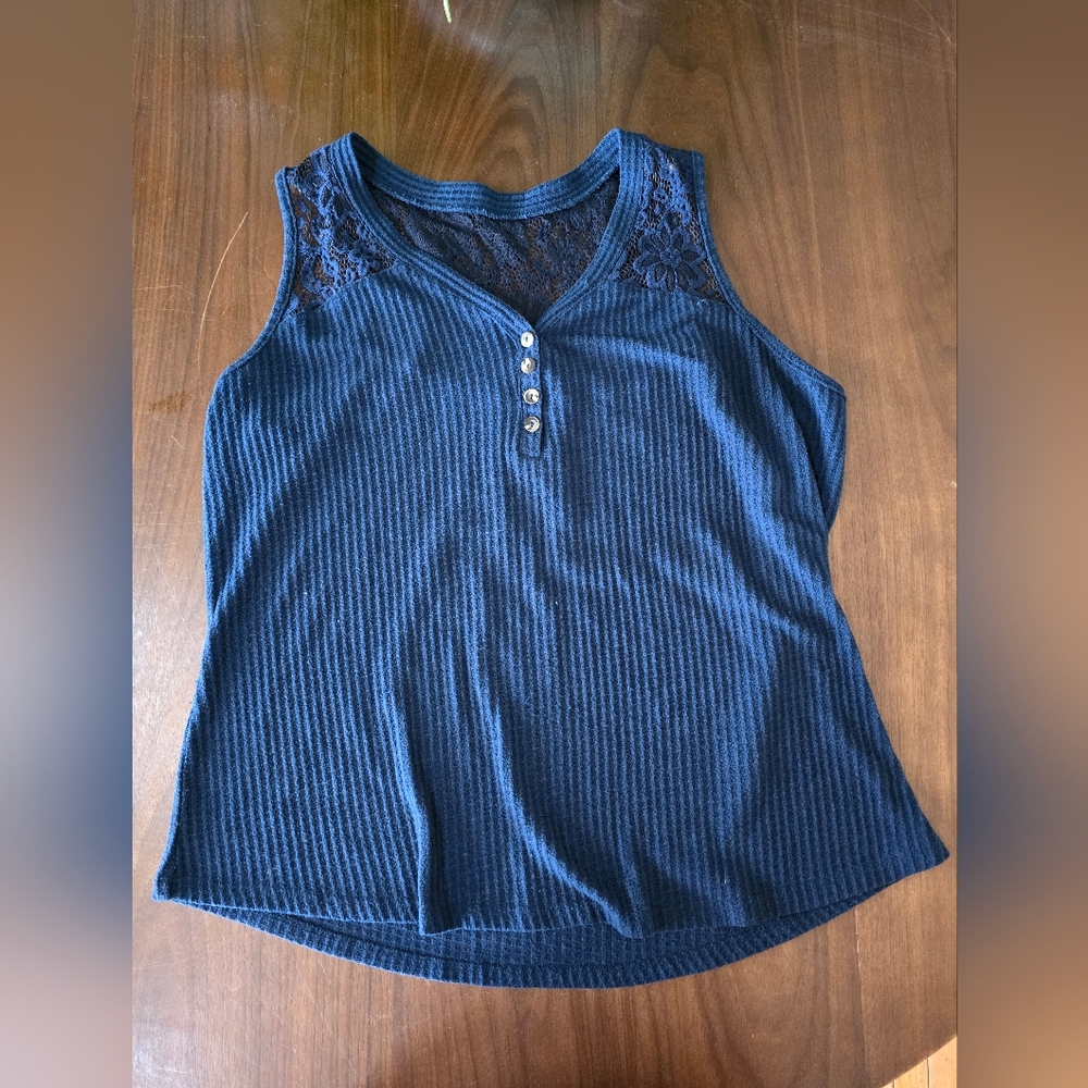 No Boundaries Dark Blue Lace Detail Tank Top